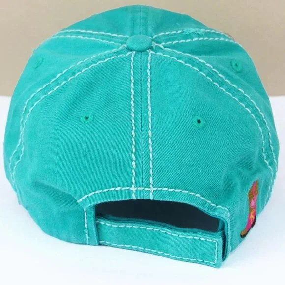 KBETHOS Cowgirl At Heart Distressed Ball Cap Hat Teal NWT - Picture 4 of 4